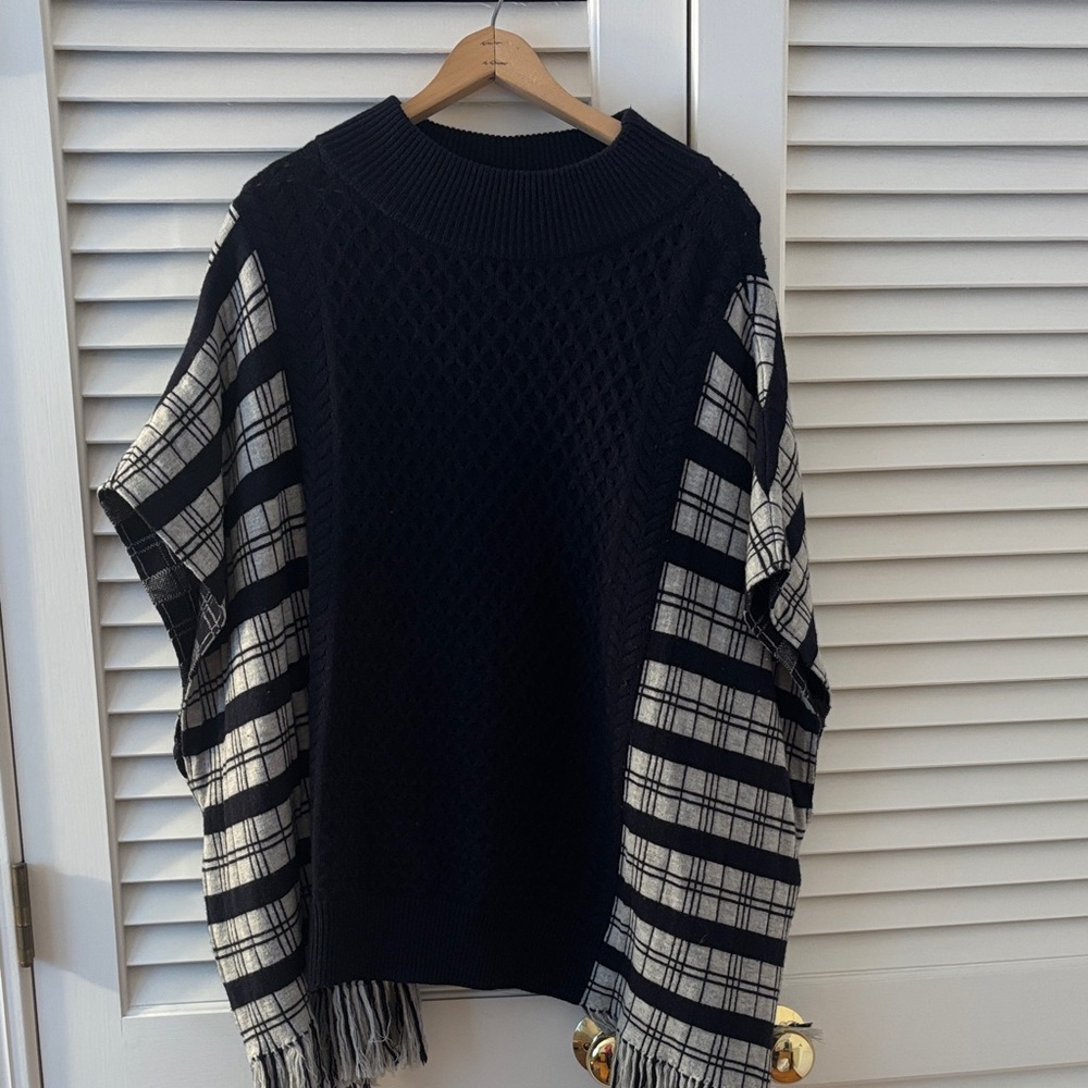 French Connection navy and gray poncho